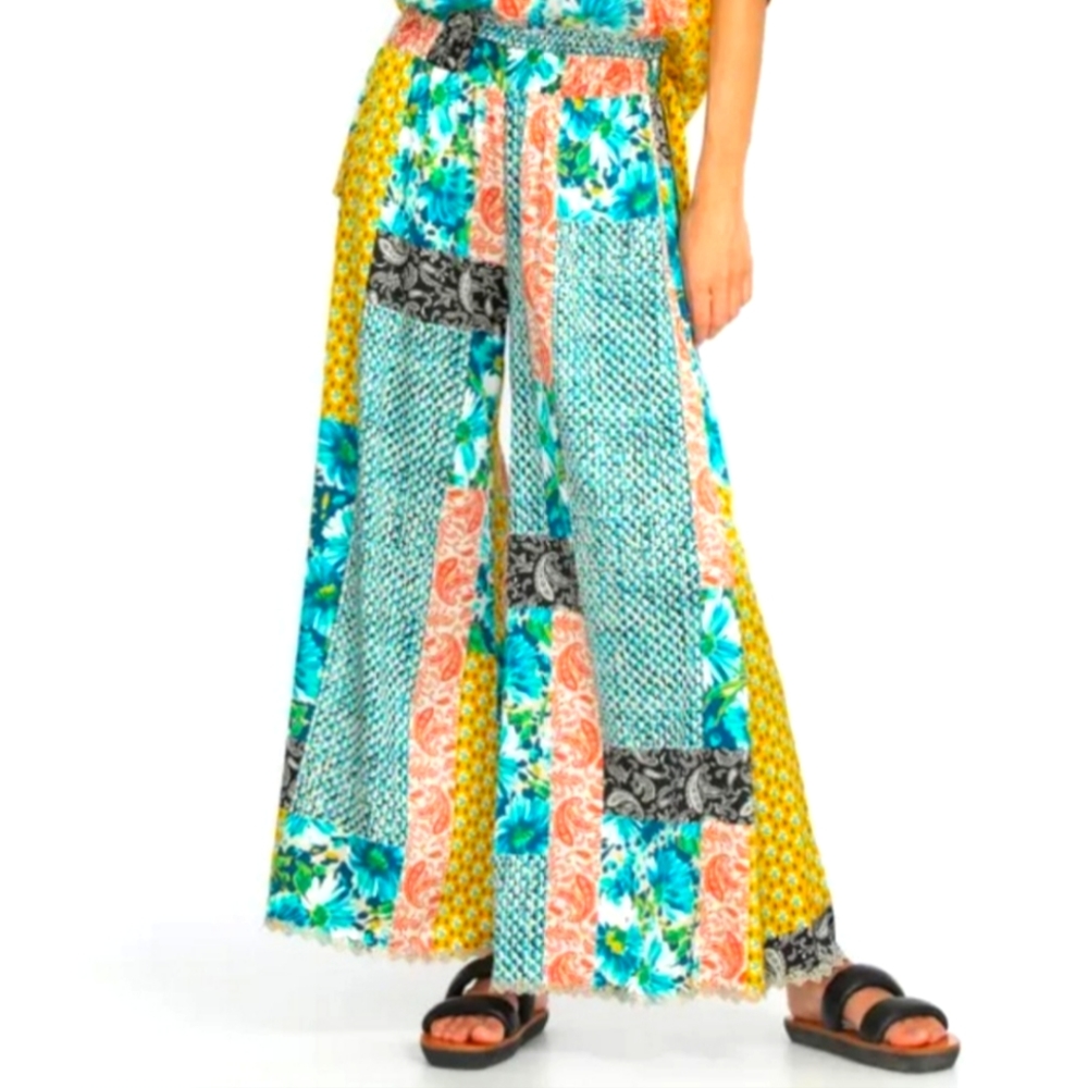 Johnny Was Paisley Rachel Silk Pants Blue Sz Large NWT
